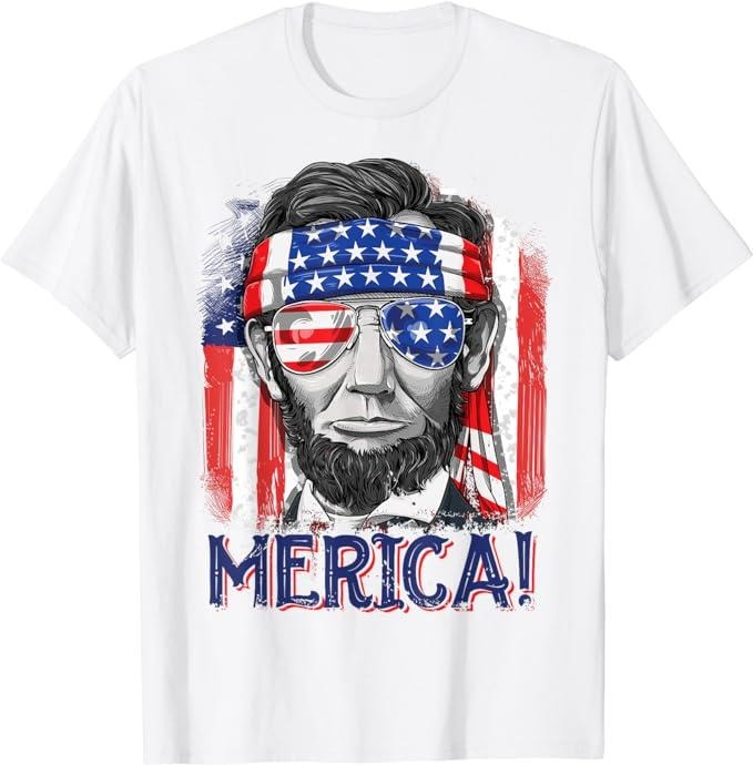 Funny 4th of July Shirts For Men, Abraham Lincoln 4th Of July Merica American Flag T-Shirt Menswear Top Casual Cotton Fashion Basic