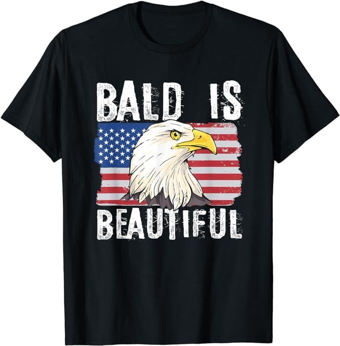 Funny 4th of July Shirts For Men, Bald Is Beautiful 4th of July Independence Day Bald Eagle T-Shirt Menswear Top Casual Cotton