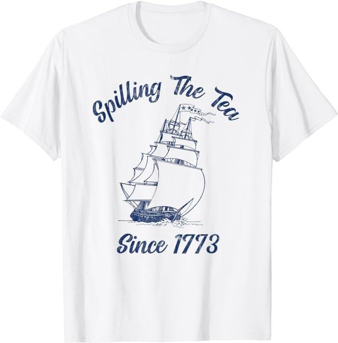 Funny 4th of July Shirts For Men, Fun 4th Of July Spilling The Tea Since 1773 History Teacher T-Shirt Menswear Top Casual Cotton Tee Basic