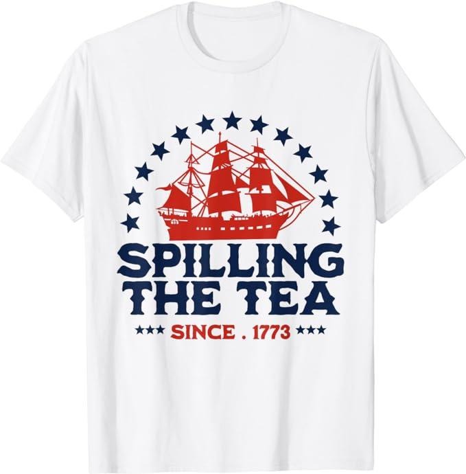 Funny 4th of July Shirts For Men, Funny 4th Of July Spilling The Tea Since 1773 Fourth of July T-Shirt Menswear Top Casual Cotton