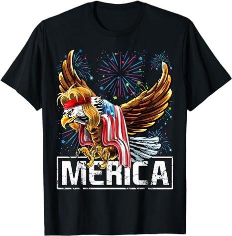 Funny 4th of July Shirts For Men, Merica Bald Eagle Mullet 4th of July American Flag Patriotic T-Shirt Menswear Top Casual Cotton Basic Fashion