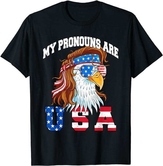 Funny 4th of July Shirts For Men, My Pronouns Are USA Eagle American Funny 4th of July T-Shirt Menswear Top Casual Cotton