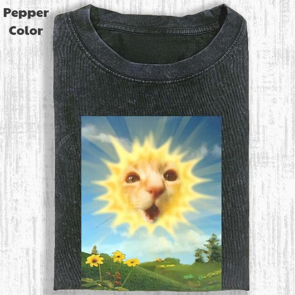 Funny Animal Vintage Graphic Tee, Sunshine Cat T-Shirt, Stupid Cat Animal Shirt, Unisex Meme Cringe Funny Shirt, Menswear Womenswear Streetwear Cotton Comfort