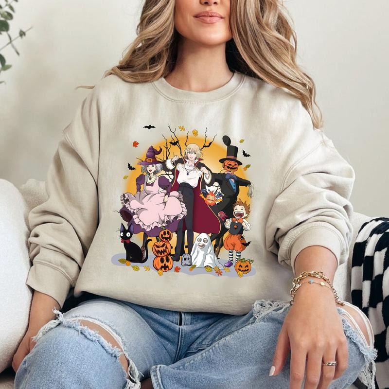 Funny Anime Halloween Sweatshirt, Howls Moving Castle Shirt, Howl And Sophie, Calcifer, Studio Ghibli