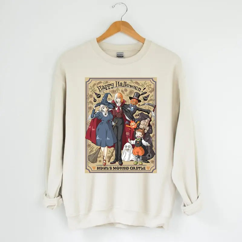 Funny Anime Halloween Sweatshirt, Howls Moving Castle, Howl And Sophie, Calciferstyle{n002}3