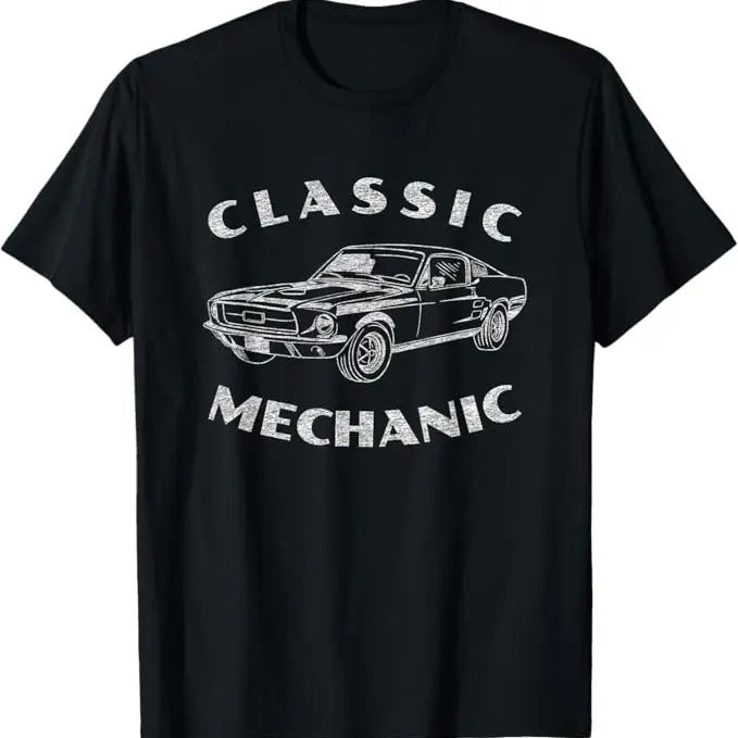 Funny Auto Mechanic T-Shirt, Funny Mechanic Classic Car Graphic T-Shirt - Menswear Casual Cotton