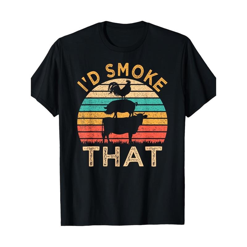 Funny BBQ I'd Smoke That Barbecue Retro Grilling T-Shirt 100%Cotton - 220g made in usa