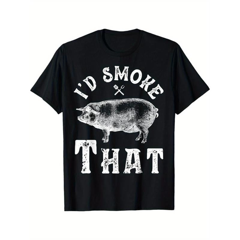 Funny BBQ Printed Men's Cotton Graphic T-shirt, Casual Short Sleeve Crew Neck T-shirt, Men's Tee For Outdoor made in usastyle{n002}5