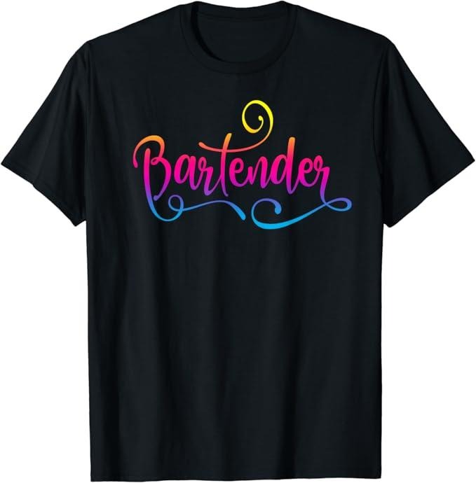 Funny Bar Shirts, Bartender Beach Tropical Script Lettering Bar Restaurant T-Shirt Menswear Top - Funny Shirts For Night Out Casual Classic