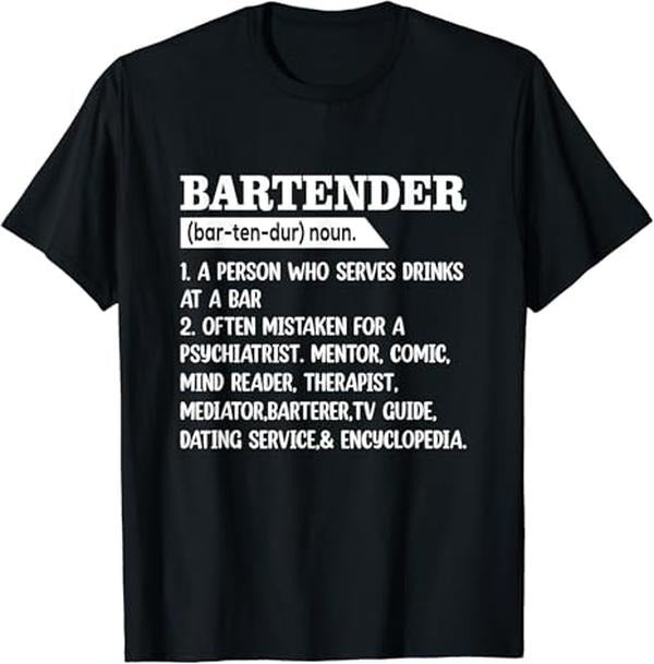 Funny Bar Shirts, Bartender Definition Barkeeper Bar Funny Bartender T-Shirt Menswear Top - Funny Shirts For Night Out Casual Classic