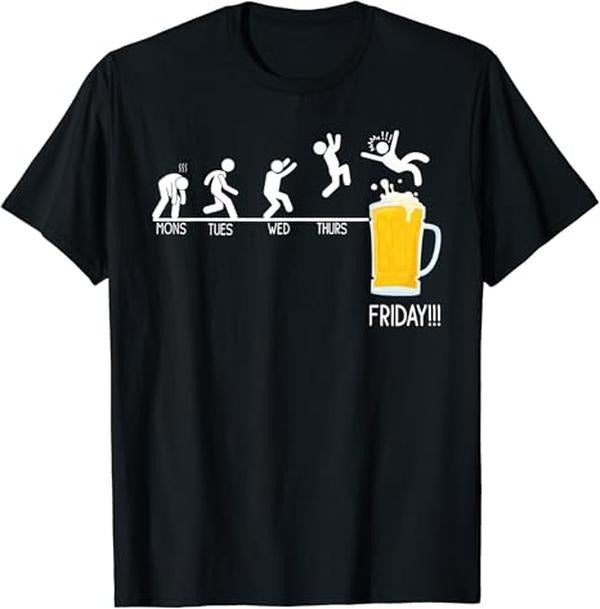 Funny Bar Shirts, Monday Tuesday Wednesday Thursday Friday Beer Drinking T-Shirt Menswear Top - Funny Shirts For Night Out Casual Classic