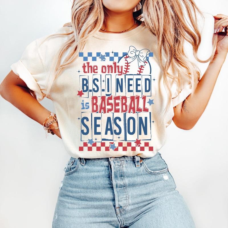 Funny Baseball T-Shirt, Only BS I Need is Baseball Season, Game Day T-Shirt, Checkered Baseball T-Shirt, Retro Baseball Mama T-Shirt, Baseball Mom T-Shirt