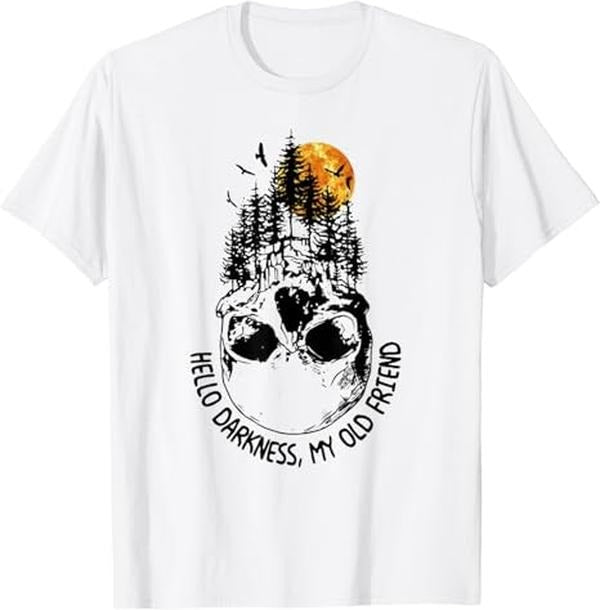 Funny Best Friend Shirts, Gift For Best Friend, Hello Darkness My Old Friend Skull Forest Sunset T-Shirt Menswear Top Casual Classic