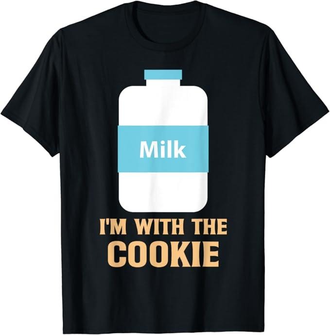 Funny Best Friend Shirts, Gift For Best Friend, I'm With The Cookie and Milk Matching Best Friend Couples T-Shirt Menswear Top Casual Comfort