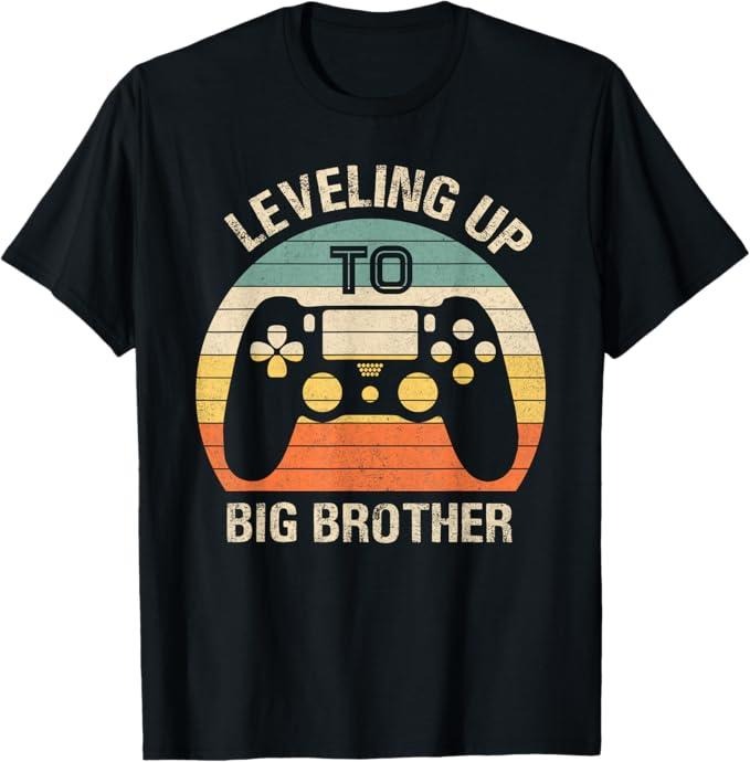 Funny Brother Shirt, Gift for Brother, Leveling up to Big Brother 2024 Funny Gamer Vintage T-Shirt - Menswear Casual Cotton