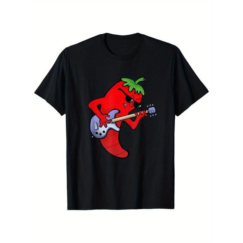 Funny Chili Print, Men's Cotton T-shirt, Graphic Tee Men's Outdoor Clothes, Men's Clothing, Casual Short Sleeve Crew Neck T-shirt made in usastyle{n002}4