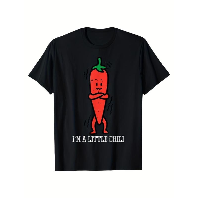 Funny Chili Print, Men's Cotton T-shirt, Graphic Tee Men's Outdoor Clothes, Men's Clothing, Casual Short Sleeve Crew Neck T-shirt made in usastyle{n002}5