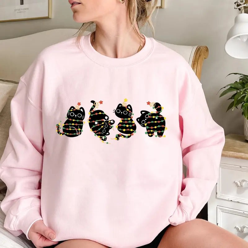 Funny Christmas Cats with Christmas Light Png,Meowy Christmas Png,Cute Christmas Cat Png,Cat Lover Christmas Png,Xmas Cat Mom PNG,Cat Person