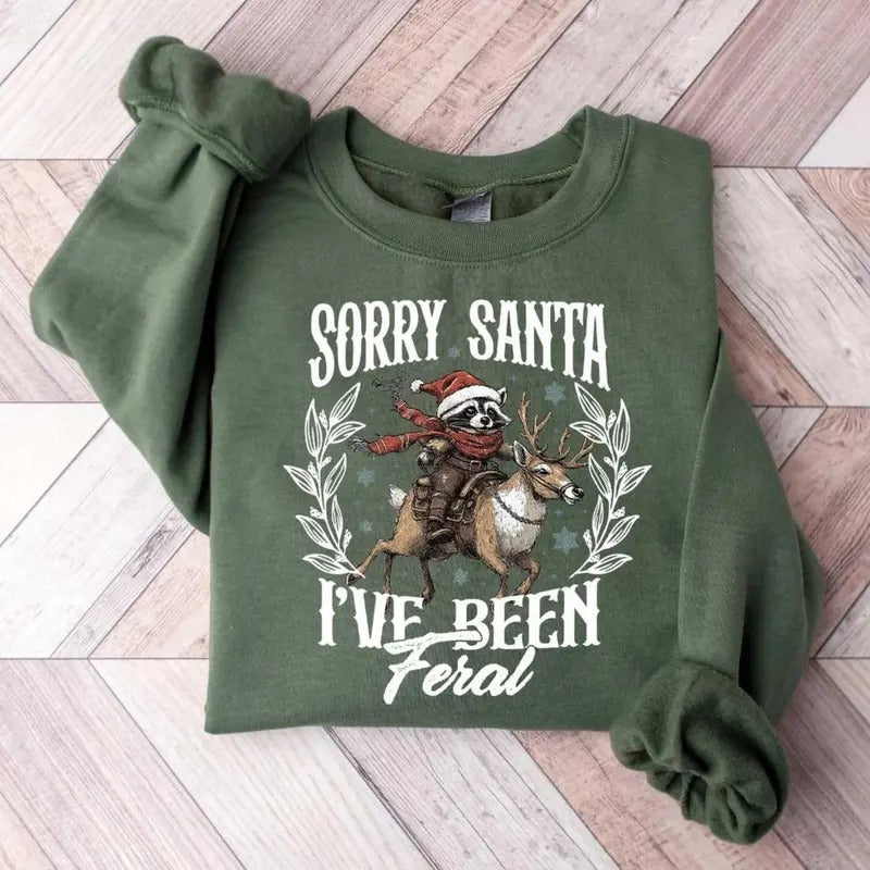Funny Christmas Shirt, Sorry Santa I've been Feral Shirt, Christmas Season Feral Raccoon Shirt
