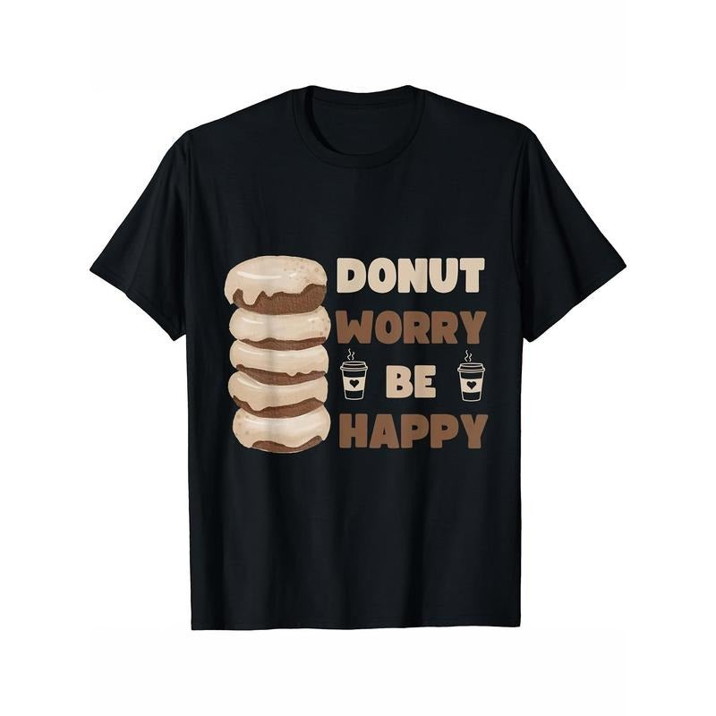 Funny Donut Graphic T-Shirt, Cotton Blend, Casual Crew Neck with Slight Stretch, Regular Fit, Short Sleeve, with 3D Donut Print, for Men and Women, All-Season Tee made in usa