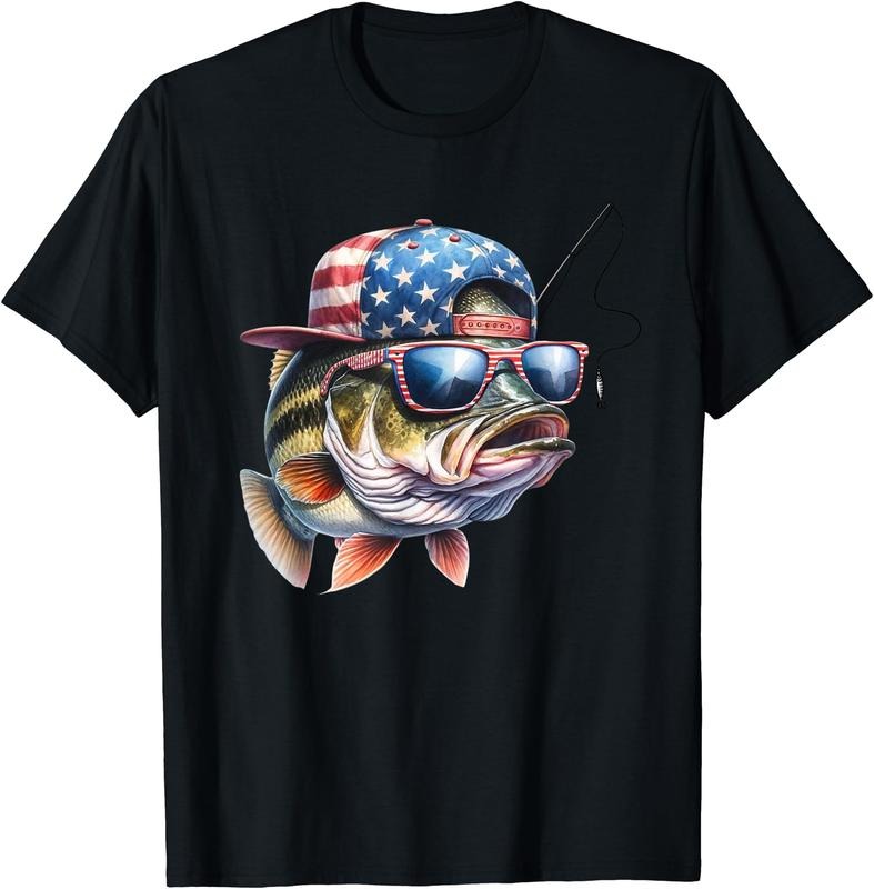 Funny Fishing & Fisherman Gift American Flag T-Shirt