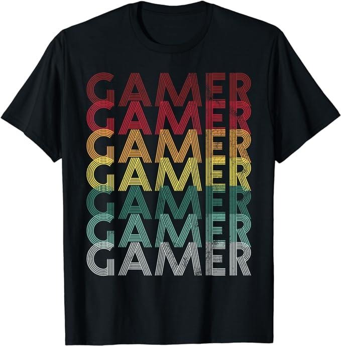 Funny Gamer Shirts, Special Gifts For Gamers, Gamer Retro 70s Gift Game Funny T-Shirt Menswear Top Casual Classic