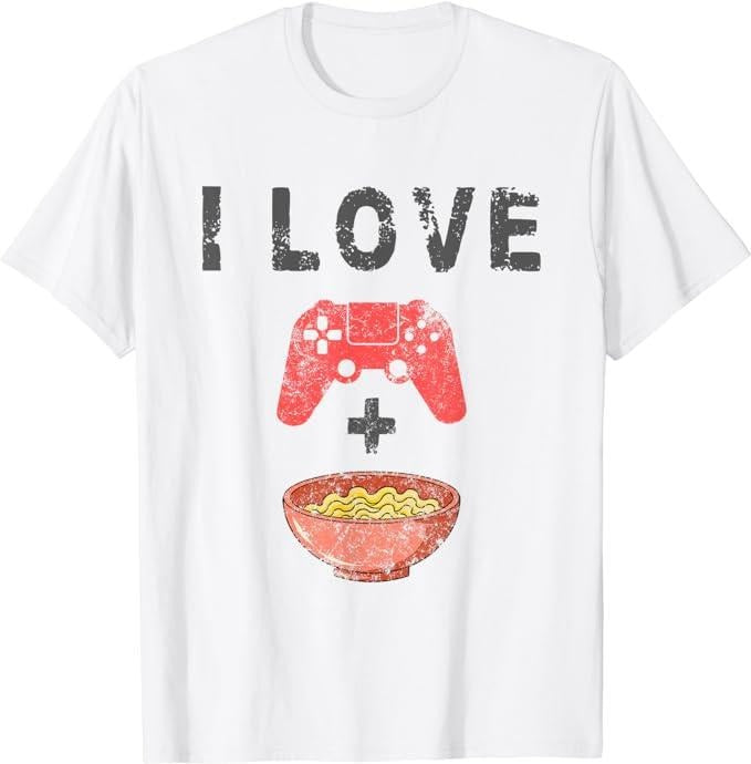 Funny Gamer Shirts, Special Gifts For Gamers, I Love Ramen And Gaming Funny Retro Noodles Gamer T-Shirt Menswear Top Casual Classic