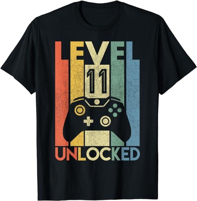 Funny Gamer Shirts, Special Gifts For Gamers, Level 11 Unlocked Shirt Funny Video Gamer 11th Birthday Gift T-Shirt Menswear Casual Classic
