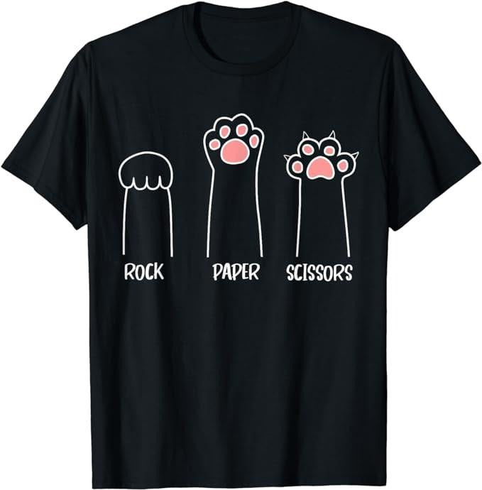 Funny Gamer Shirts, Special Gifts For Gamers, Rock Paper Scissors Hand Game Cute Paw Funny Cat T-Shirt Menswear Casual Classic