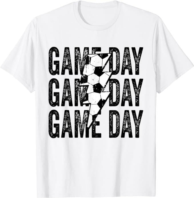 Funny Gamer Shirts, Special Gifts For Gamers, Vintage Game Day Soccer Lightning Bolt Funny Soccer Lover T-Shirt Menswear Top Casual Classicstyle{n002}2