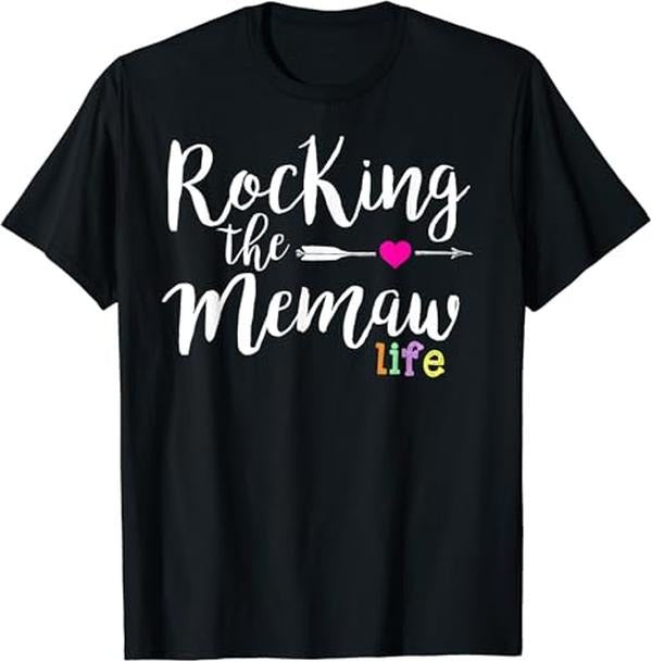 Funny Grandma Shirt, Gift For Grandmother, Rocking the Memaw Life Funny Cute Grandma T-Shirt Casual Cotton Top