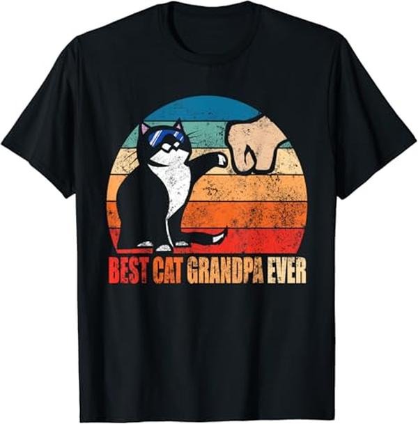 Funny Grandpa Shirt, Gift For Grandfather, Retro Best Cat Grandpa Ever T-Shirt Menswear Casual Cotton Top