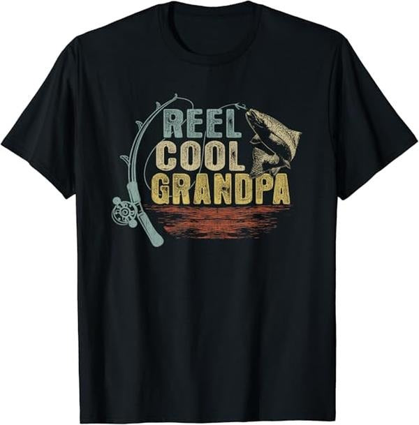 Funny Grandpa Shirt, Gift For Grandfather, Vintage Reel Cool Grandpa T-Shirt Menswear Casual Cotton Top
