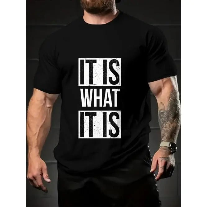 Funny Graphic T-Shirt - Classic Crew Neck, Short Sleeve, Casual for Men - Humorous IT IS WHAT IT IS Text Print, Ideal for Everyday Wear, Outdoor Activities, and Relaxing Getaways, Perfect Summer EssentialMade in USA