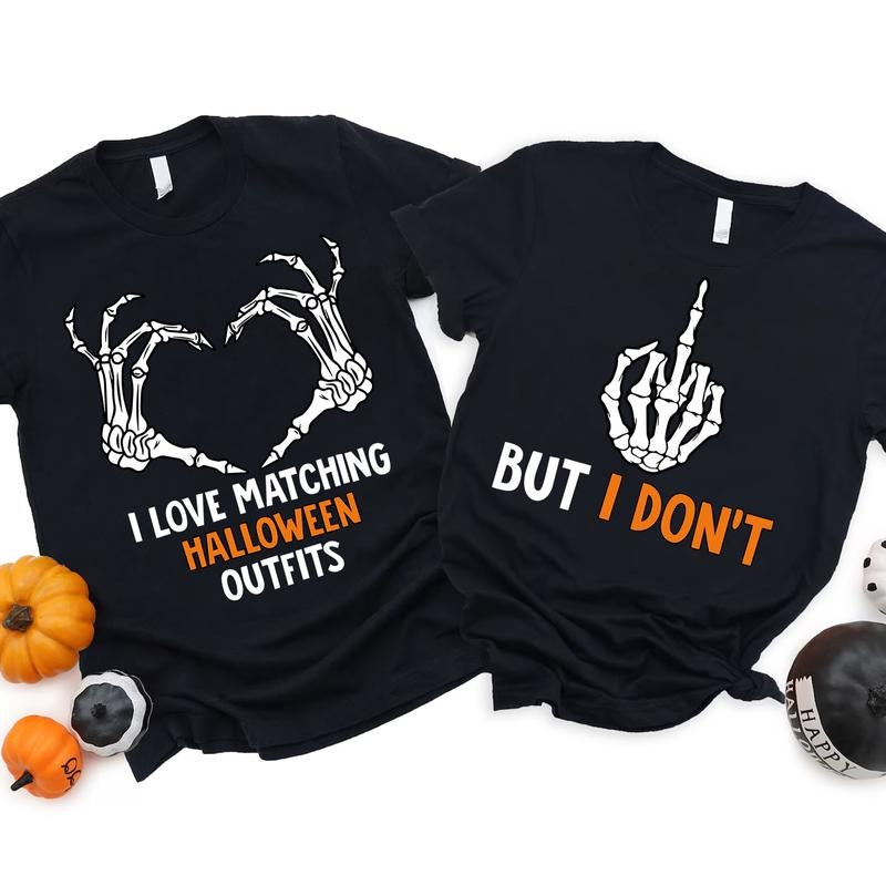Funny Halloween Couples T-shirt, Halloween Matching Shirt, I Love Matching Halloween Outfits, Skeleton Tee