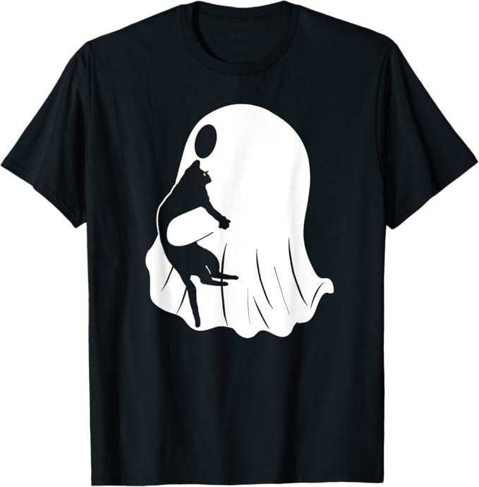 Funny Halloween Shirts For Men, Ghost Cat Halloween Costume Black Cat T-Shirt Menswear - Available from size S to 5XL