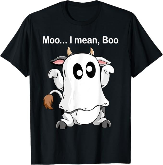 Funny Halloween Shirts For Men, Ghost Cow Moo I Mean Boo Halloween Outfit Funny Cow Lover T-Shirt Menswear - Available from size S to 5XL