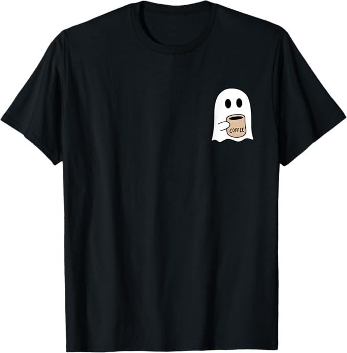 Funny Halloween Shirts For Men, Ghost Drinking Coffee Funny Halloween Costume Coffee Lover T-Shirt Menswear - Available from size S to 5XL