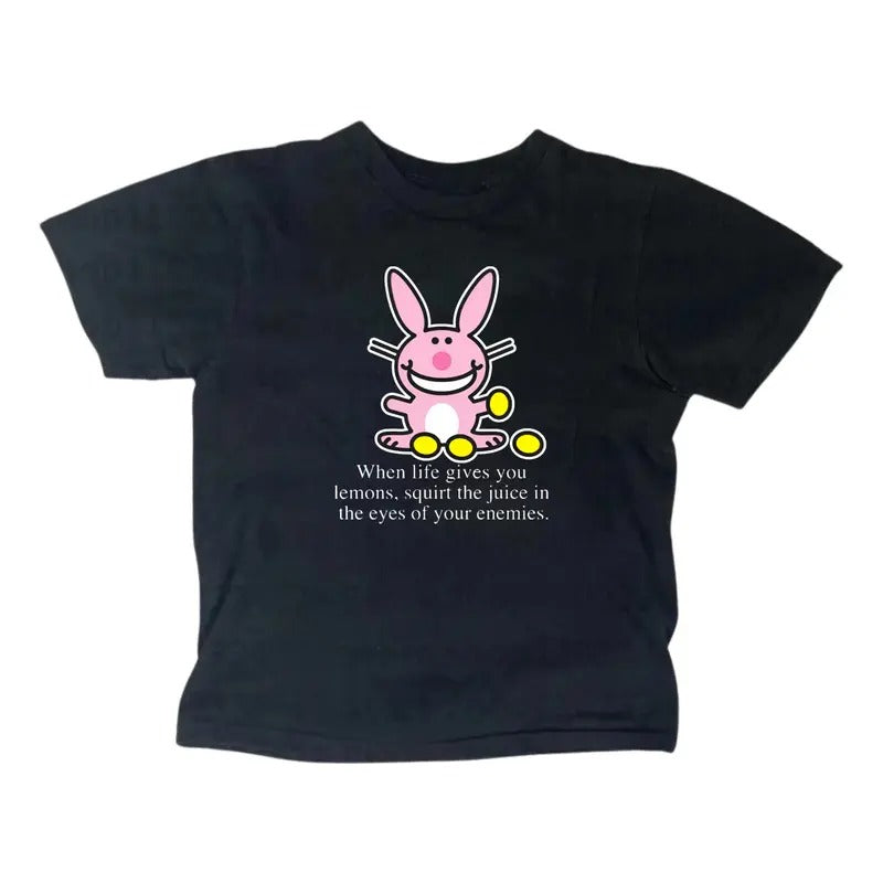 Funny Happy Bunny Baby Tee, Gothic Emo Girl Top, Scene Clothing 2000s, Y2k Top Women Streetwear, Casual Cotton Short Sleeve, Gift For Her