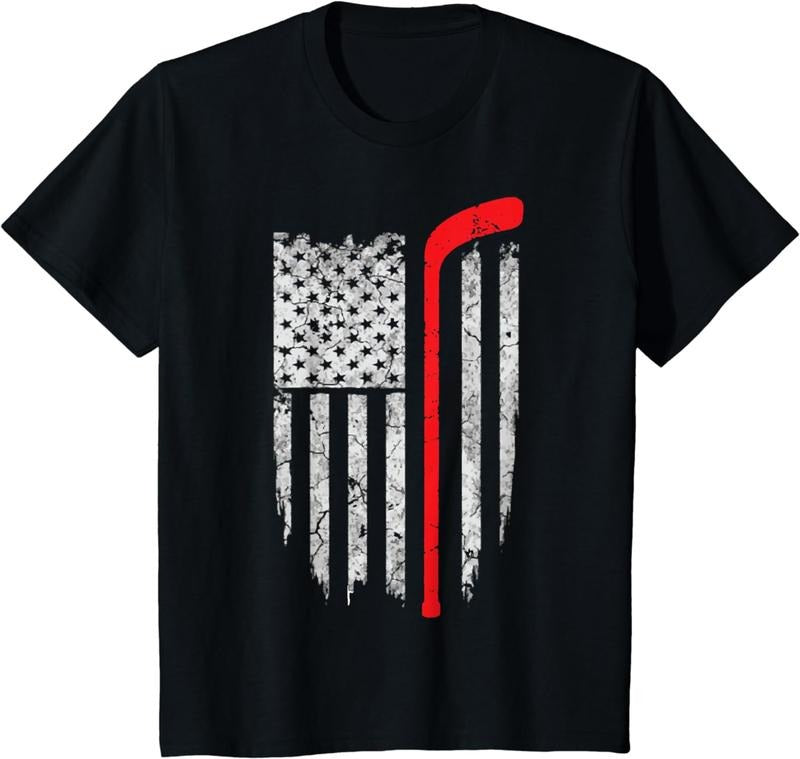 Funny Hockey Shirt, Hockey American Flag T-shirt Clothing Menswear