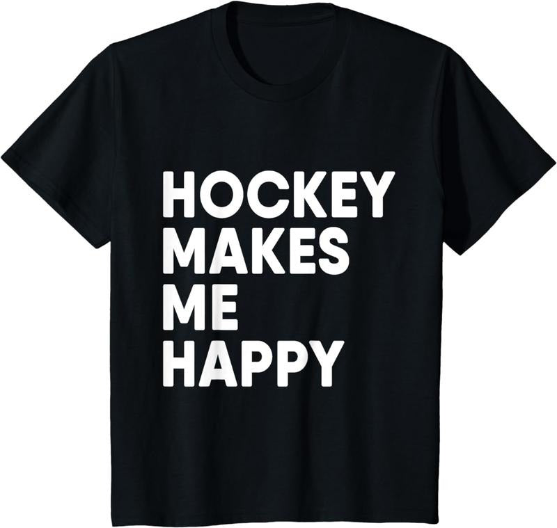 Funny Hockey Shirt, Ice Hockey Makes Me Happy T-Shirt Menswear Top