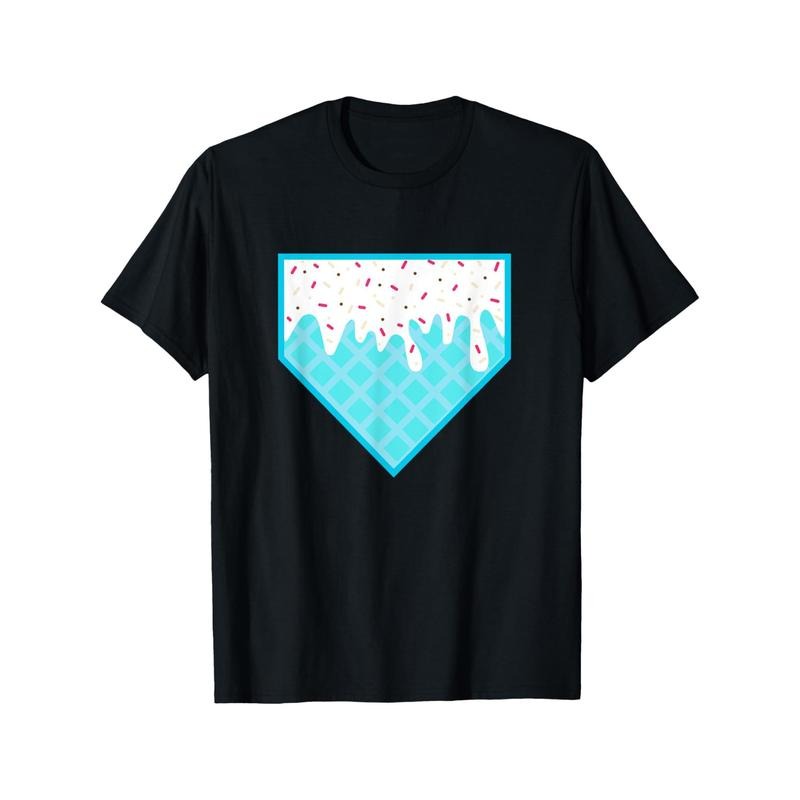 Funny Home Plate Drip - Ice Cream Softball & Baseball Men's T-shirt personality print pattern, casual round neck short sleeve, comfortable version of cotton short sleeve, four seasons can wear 220g made in usa