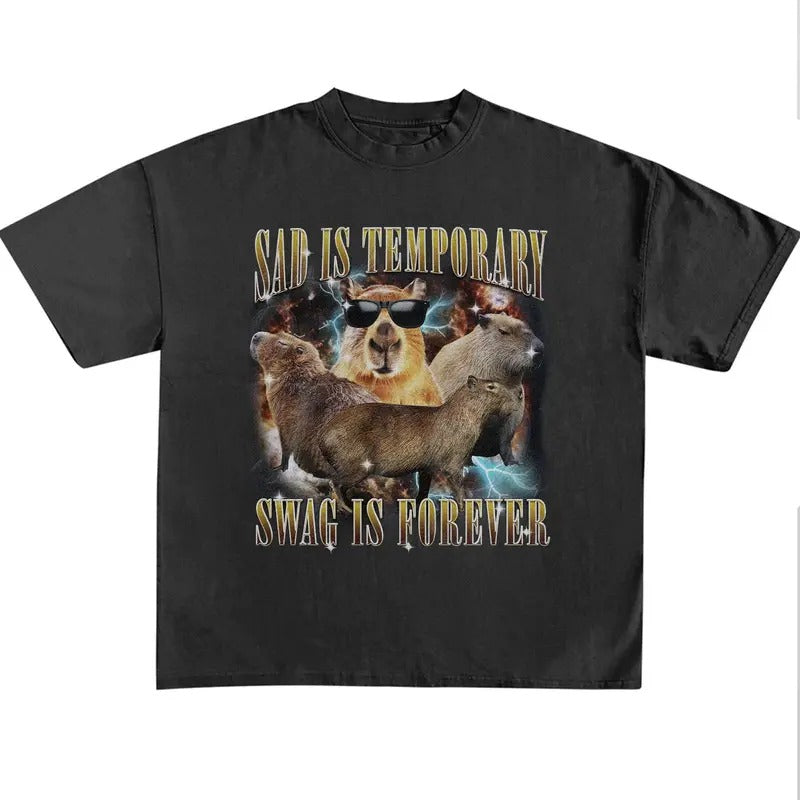 Funny Meme Capybara Shirt, Sad Is Temporary Swag Is Forever Vintage 90s Shirt, Retro 90s Capybara Shirt, Funny Graphic Tee, Retro Silly Party Tee
