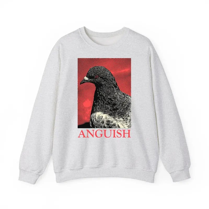 Funny Meme Shirt, Anguish Pigeon Vintage Sweatshirt, Vintage Quote Merch, Animal Meme Funny Outfit, Retro 90s Unisex Comfort Gift
