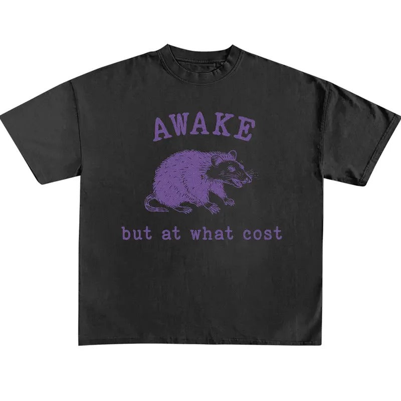 Funny Meme Shirt, Awake But At What Cost Retro Shirt, Vintage Rat Sarcastic Sayings Shirt, Retro 90s Rat Tee, Quirky And Humorous Quote Merch
