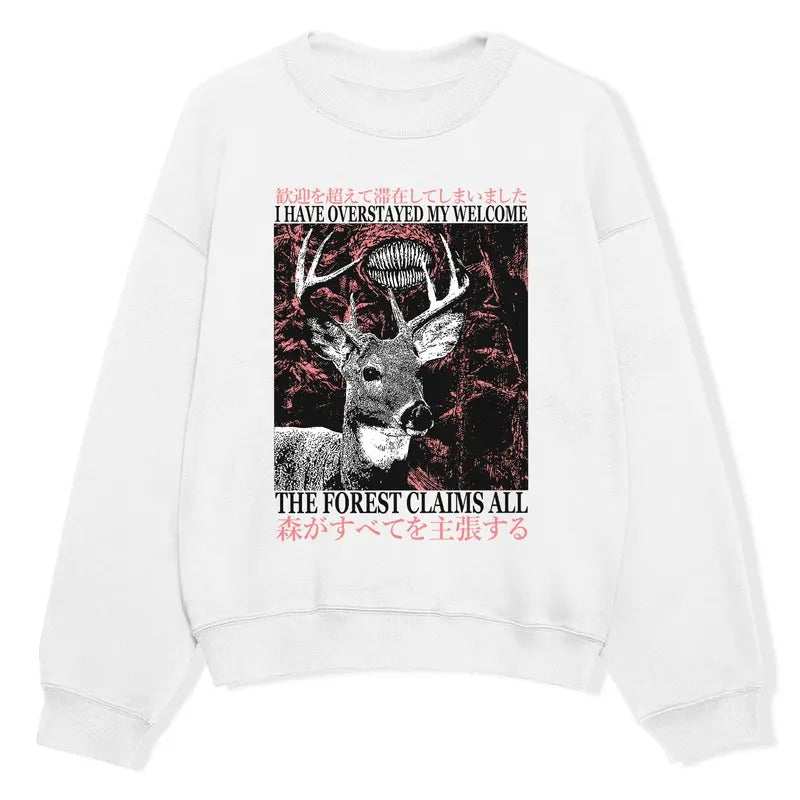 Funny Meme Shirt, I Have Overstayed My Welcome The Forest Claims All Sweatshirt, Vintage Japanese Deer Merch, Animal Meme Funny Outfit, Retro 90s Unisex Comfort Gift