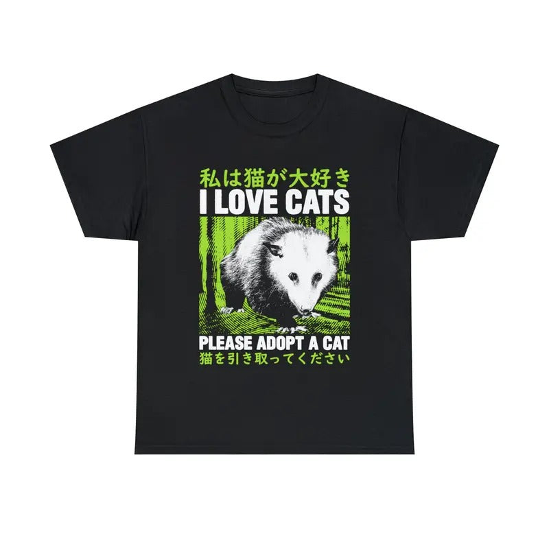 Funny Meme Shirt, I Love Cats Opossum Japanese Shirt, Funny Japanese Graphic Tee, Quirky And Humorous Quote Merch