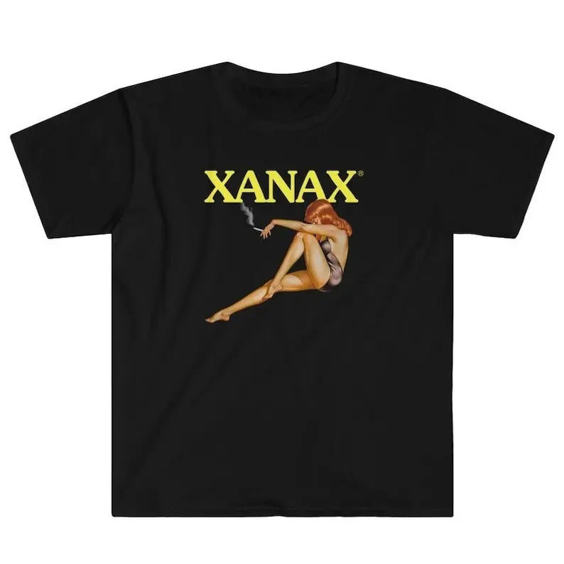 Funny Meme Shirt, Xanax Vintage 1950s Pin Up Anxiety Depression Anxious Emo Gothic Goth Tee, Sad Girls Club Gift Unisex T-Shirt