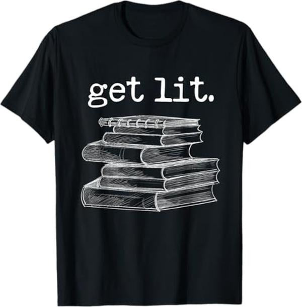 Funny Meme Shirts For Men, Get Lit with Books Funny Meme Book Lover Reading T-Shirt Menswear Top