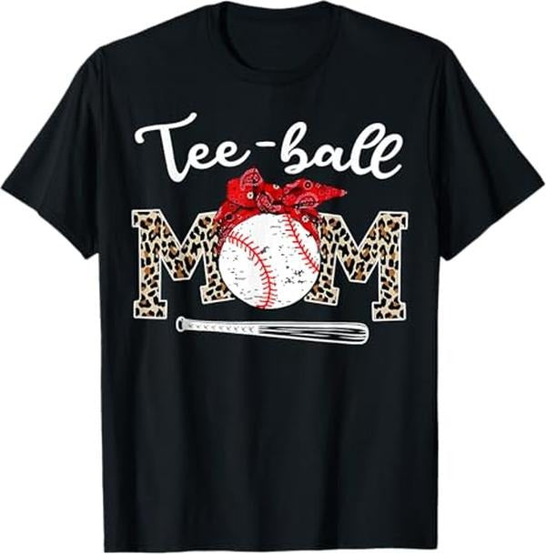 Funny Mother Shirts, Gift For Mom, Teeball Mom Leopard Funny Teeball Mom Mother's Day T-Shirt - Menswear Top